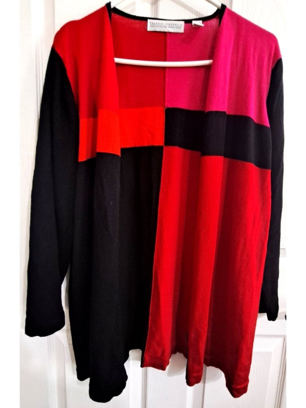 Valerie Stevens Women's 1X Colorblock Merino Wool Full Zip Cardigan Colorful - Picture 4 of 7